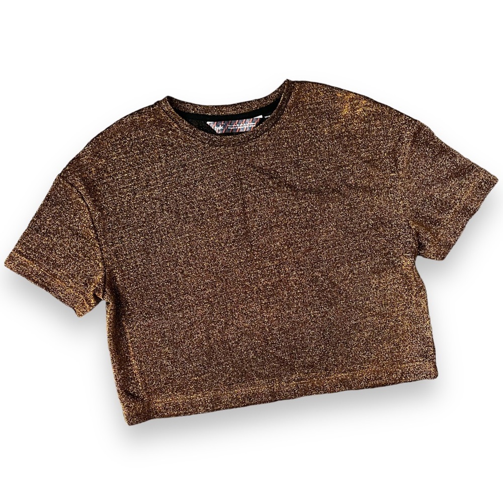 3/$30 Gold Shiny Sparkly Cropped Tee Shirt